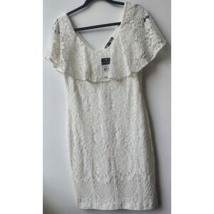 Lauren Ralph Lauren White Floral Lace Ruffle Sheath Dress Size 8 NWT‎